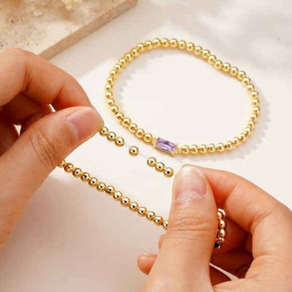 Dainty Elastic Birthstone Bracelet 14K Gold Plated Minimal Chic Jewelry Gift - Picture 5 of 8